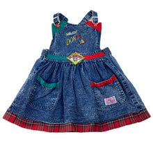 Load image into Gallery viewer, Girls Jini Kee, denim overalls dress / pinafore, FUC, size 3, L: 49cm