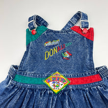 Load image into Gallery viewer, Girls Jini Kee, denim overalls dress / pinafore, FUC, size 3, L: 49cm