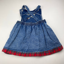 Load image into Gallery viewer, Girls Jini Kee, denim overalls dress / pinafore, FUC, size 3, L: 49cm