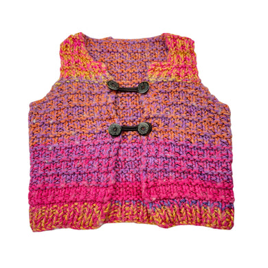 Girls Hand Made, colourful knitted wasitcoat / vest, armpit to armpit: 28cm, L: 28cm, GUC, size 1-2,  