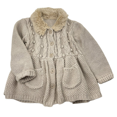 Girls Matalan, chunky knit cardigan, faux fur collar, FUC, size 2-3,  