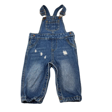 unisex Baby Berry, distressed denim overalls / dungarees, GUC, size 0,  