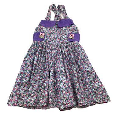 Girls vintage, hand made floral cotton summer dress, wash fade, FUC, size 3-4, L: 55cm