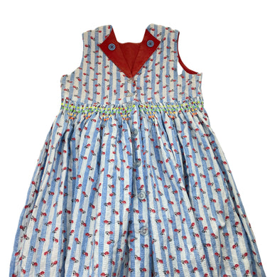 Girls Hand Made, lightweight dress, ladybirds, wash fade, armpit to armpit: 34cm, FUC, size 7-8, L: 68cm