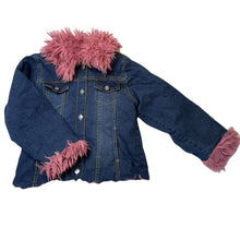 Load image into Gallery viewer, Girls Jelly Beans, vintage faux fur trim stretch denim jacket, GUC, size 6,  