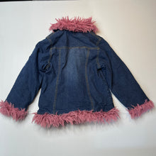 Load image into Gallery viewer, Girls Jelly Beans, vintage faux fur trim stretch denim jacket, GUC, size 6,  