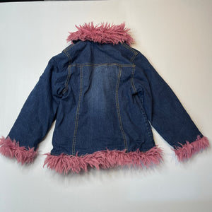 Girls Jelly Beans, vintage faux fur trim stretch denim jacket, GUC, size 6,  