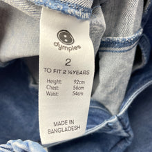 Load image into Gallery viewer, Girls Dymples, embroidered stretch denim overalls, GUC, size 2,  