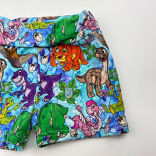 Load image into Gallery viewer, unisex colourful, handmade shorts, elasticasted, dinosaurs, EUC, size 00-0,  