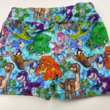 Load image into Gallery viewer, unisex colourful, handmade shorts, elasticasted, dinosaurs, EUC, size 00-0,  