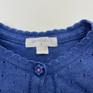 Girls purebaby, organic cotton knit cardigan, wash fade & light marks, FUC, size 2,  