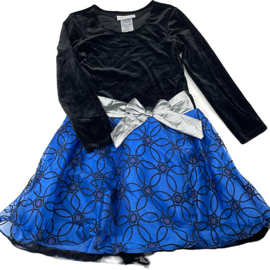 Girls BONNIE JEAN, black & blue long sleeve party dress, EUC, size 6, L: 64cm