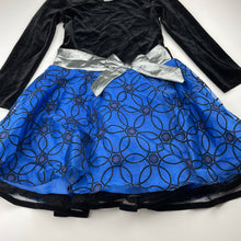 Load image into Gallery viewer, Girls BONNIE JEAN, black &amp; blue long sleeve party dress, EUC, size 6, L: 64cm