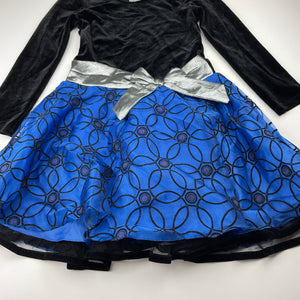 Girls BONNIE JEAN, black & blue long sleeve party dress, EUC, size 6, L: 64cm