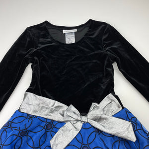 Girls BONNIE JEAN, black & blue long sleeve party dress, EUC, size 6, L: 64cm