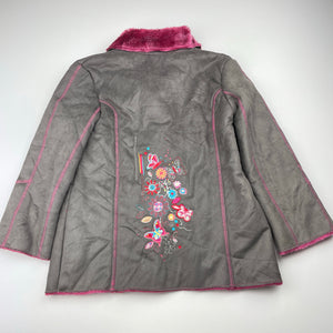 Girls Top Girl, vintage embroidered faux suede jacket / coat, L: 46cm, GUC, size 5,  