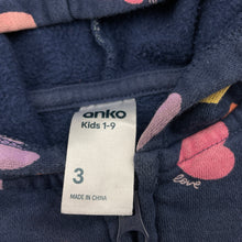 Load image into Gallery viewer, Girls Anko, fleece lined zip hoodie sweater, hearts, GUC, size 3,  
