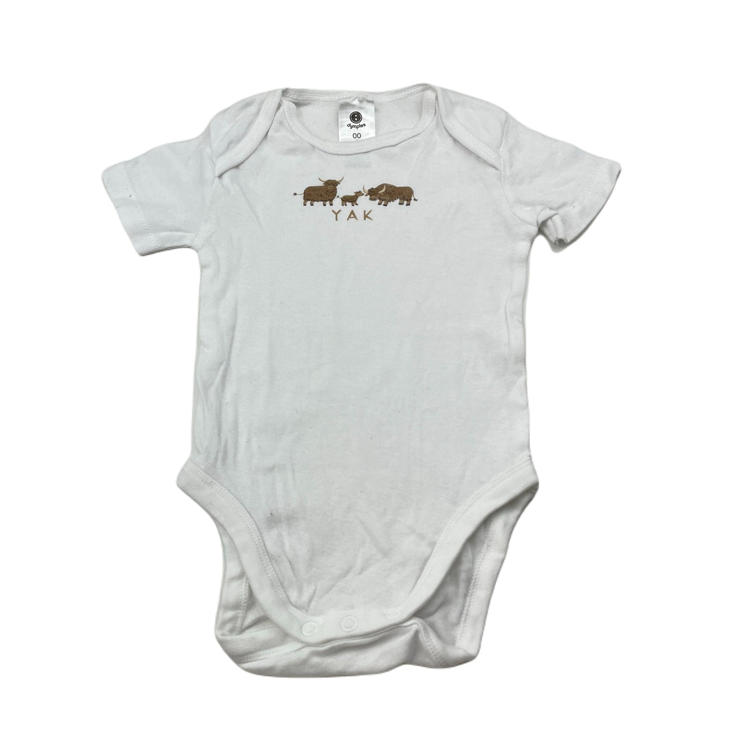 Unisex Dymples, organic cotton bodysuit / romper, yak, EUC, size 00,  