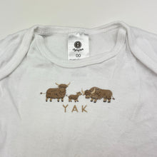 Load image into Gallery viewer, Unisex Dymples, organic cotton bodysuit / romper, yak, EUC, size 00,  