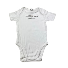 Load image into Gallery viewer, Unisex Dymples, organic cotton bodysuit / romper, narwhal, EUC, size 00,  
