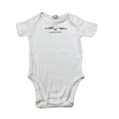 Unisex Dymples, organic cotton bodysuit / romper, narwhal, EUC, size 00,  