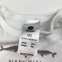 Load image into Gallery viewer, Unisex Dymples, organic cotton bodysuit / romper, narwhal, EUC, size 00,  