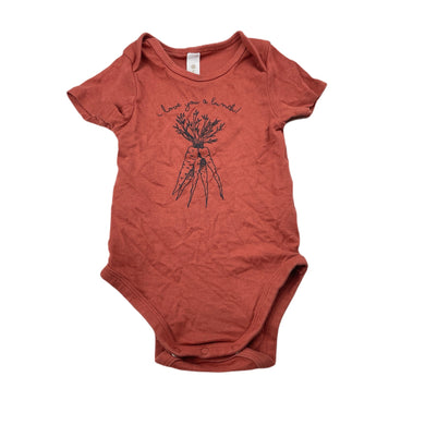 Unisex Dymples, organic cotton bodysuit / romper, carrots, EUC, size 0,  