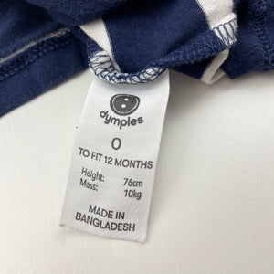 Unisex Dymples, navy & white stretchy long sleeve top, GUC, size 0,  