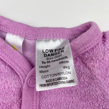 Load image into Gallery viewer, Unisex Dymples, purple terry coverall / romper, GUC, size 0000,  