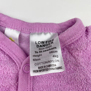 Unisex Dymples, purple terry coverall / romper, GUC, size 0000,  