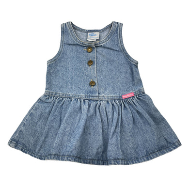 Girls Baby B'Gosh, vintage denim overalls dress / pinafore, armpit to armpit: 25.5cm, Made in USA, GUC, size 12 months, L: 38cm