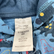 Load image into Gallery viewer, Boys Tiny Little Wonders, fleece lined zip hoodie sweater, dinosaurs, EUC, size 000,  
