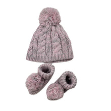Load image into Gallery viewer, Girls Nicole Miller, knitted hat / beanie + matching bootees, EUC, size 000-00,  