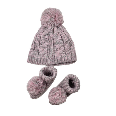 Girls Nicole Miller, knitted hat / beanie + matching bootees, EUC, size 000-00,  