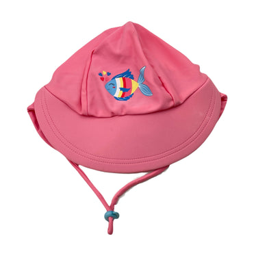 Girls Ollies Place, pink sun/swim hat, chin strap, small mark, FUC, size 0,  