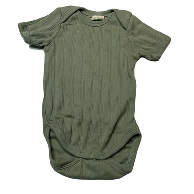 Unisex Nature Baby, khaki organic cotton bodysuit / romper, EUC, size 000,  