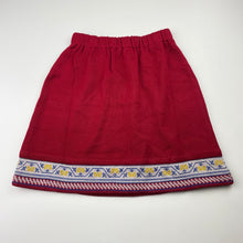 Load image into Gallery viewer, Girls red, wool blend knit skirt, elasticated, W: 23.5cm unstretched, L: 37cm, EUC, size 3-5,  