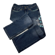 Load image into Gallery viewer, Girls Pumpkin Patch, embroidered stretch denim jeans, adjustable, Inside leg: 55.5cm, GUC, size 7,  