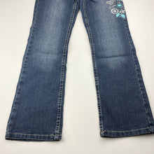 Load image into Gallery viewer, Girls Pumpkin Patch, embroidered stretch denim jeans, adjustable, Inside leg: 55.5cm, GUC, size 7,  
