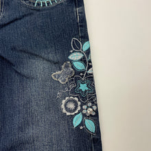 Load image into Gallery viewer, Girls Pumpkin Patch, embroidered stretch denim jeans, adjustable, Inside leg: 55.5cm, GUC, size 7,  