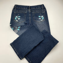 Load image into Gallery viewer, Girls Pumpkin Patch, embroidered stretch denim jeans, adjustable, Inside leg: 55.5cm, GUC, size 7,  