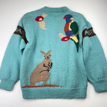 Load image into Gallery viewer, Girls Bendigo Woollen Mills, Australiana hand knitted pure Aust wool sweater / jumper, armpit to armpit: 41cm, L: 52cm, shoulder to cuff: 45cm, NEW, size 12-16,  