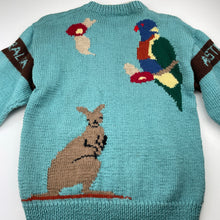 Load image into Gallery viewer, Girls Bendigo Woollen Mills, Australiana hand knitted pure Aust wool sweater / jumper, armpit to armpit: 41cm, L: 52cm, shoulder to cuff: 45cm, NEW, size 12-16,  