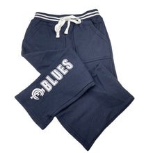 Load image into Gallery viewer, Boys Official AFL, Carlton Blues fleece lined track pants, elasticated, Inside leg: 48cm, EUC, size 6,  
