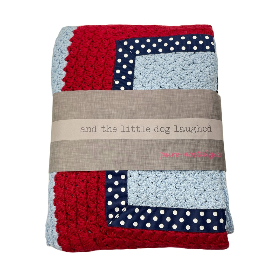 Unisex And the Little Dog Laughed, cotton hand crocheted blanket, 83cm x 83cm, NEW, size 0000-000,  