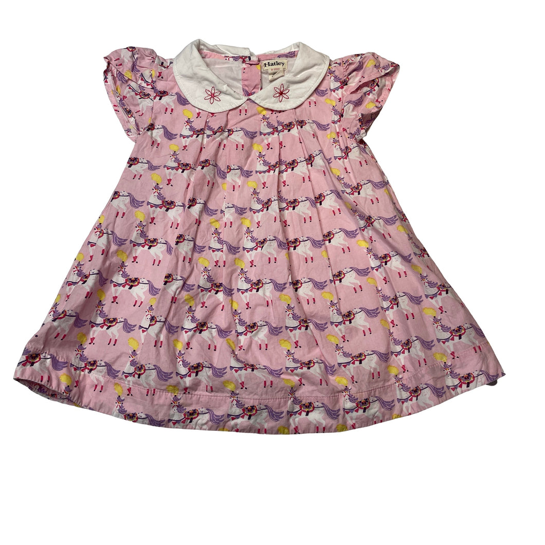 Girls Hatley, lined cotton dress, horses, FUC, size 0, L: 38cm