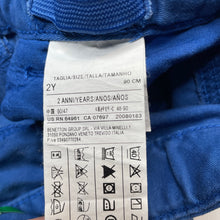 Load image into Gallery viewer, Boys United Colors of Benetton, blue stretch cotton pants, adjustable, Inside leg: 30.5cm, FUC, size 2,  