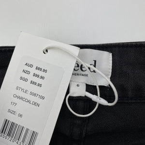 Womens Seed, charcoal stretch denim jeans, W: 30cm across unstretched, Inside leg: 65.5cm, NEW, size 6,  