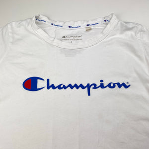 Womens Champion, Authentic cropped cotton tee / top, L: 42cm, armpit to armpit: 43cm, small marks front, FUC, size 8,  
