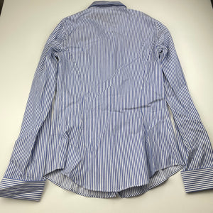 Womens AUSTEN BROTHERS, blue & white stripe fitted long sleeve shirt, shoulder to hem: 56cm, armpit to armpit: 39.5cm, shoulder to cuff: 59cm, NEW, size 6,  